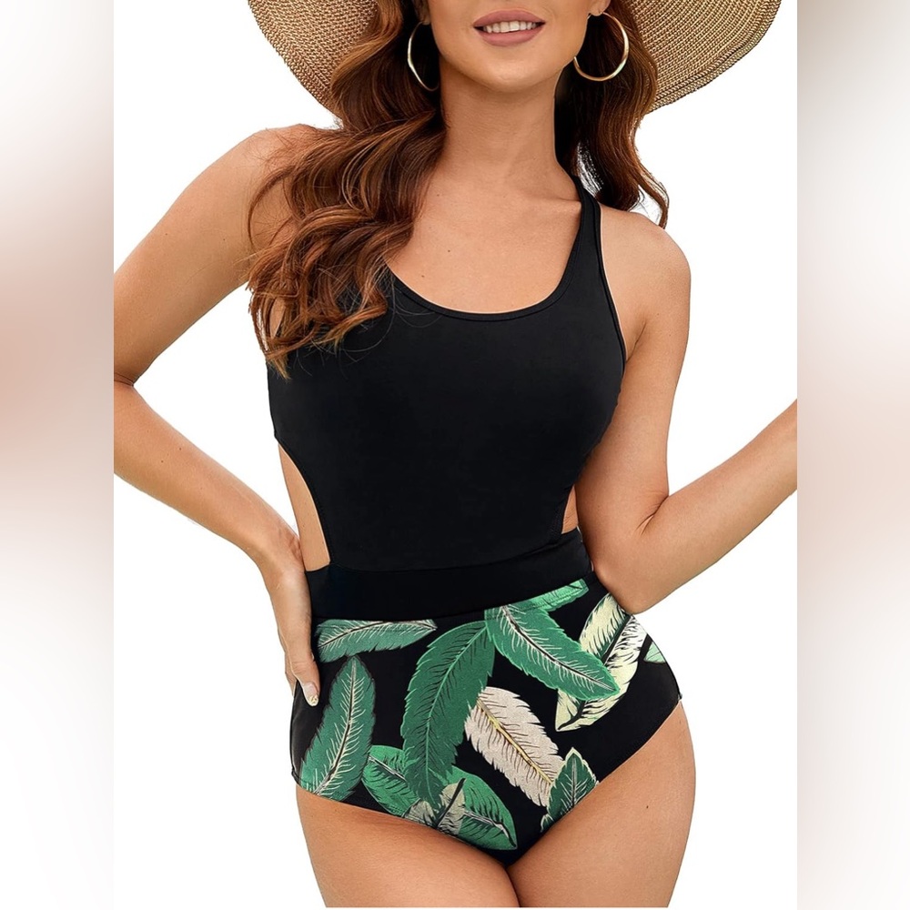 MOLYBELL One Piece High Waisted Monokini Floral Print Cutout Racerback Zip Up…